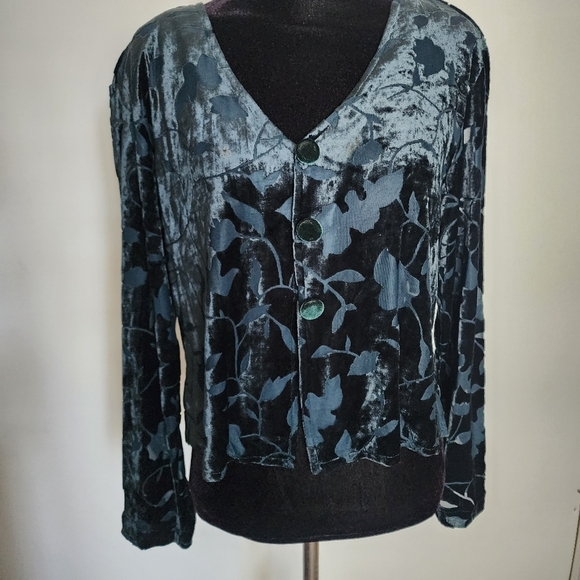 Vintage Rabbit Rabbit Rabbit Velvet Devoré Top Green Whimsygoth Size 14 - Picture 12 of 15